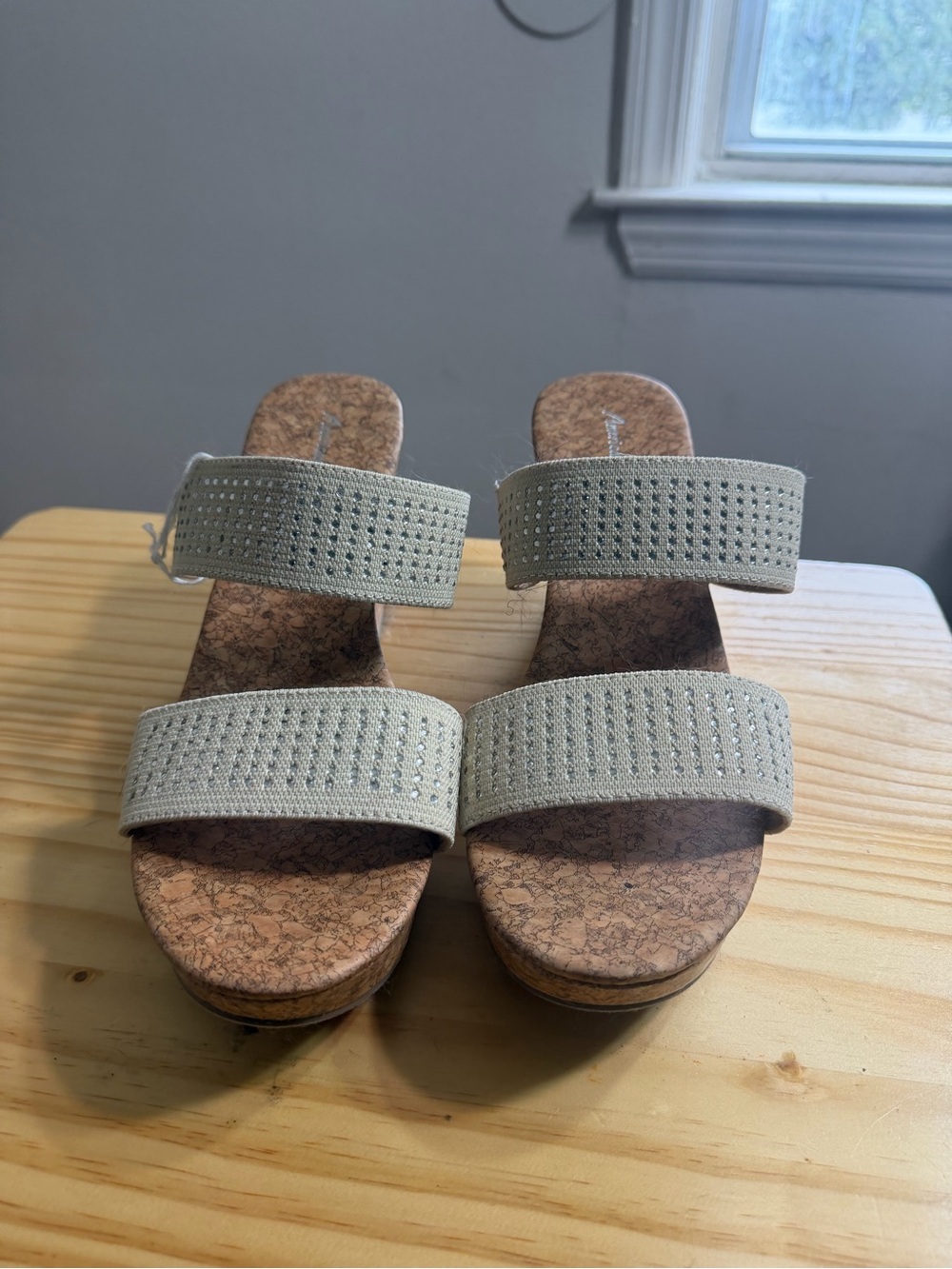 American Eagle Outfitters Beige Double-Strap Wedge Slides
